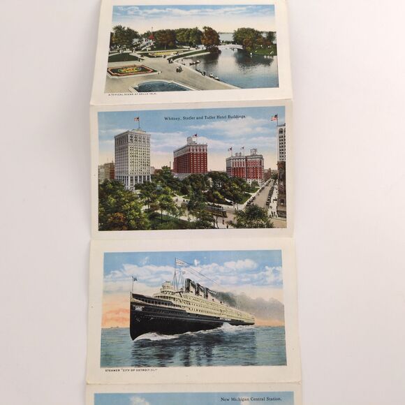 Detroit Michigan 1910s Fold-Out Postcards Posted 1917 Cityscape Buildings People - Picture 5 of 10